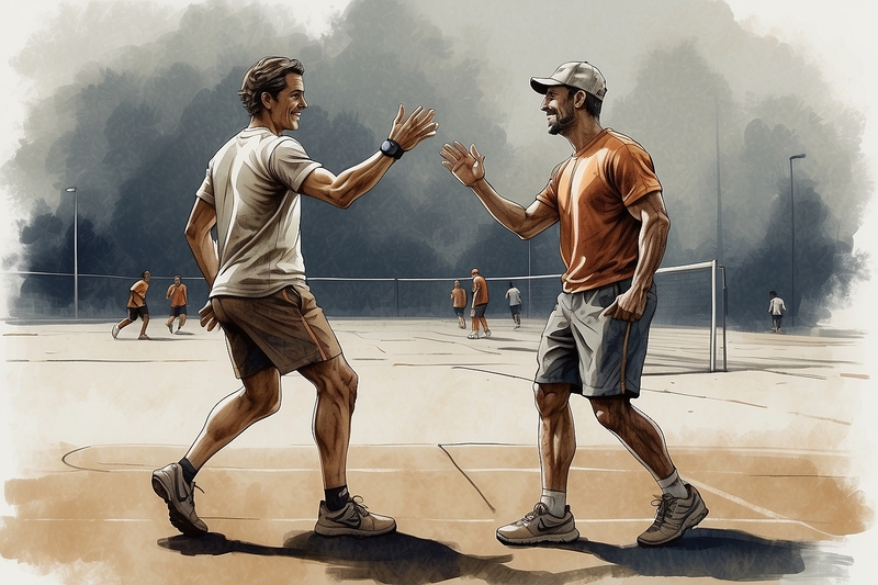 Two people meeting at a tennis court